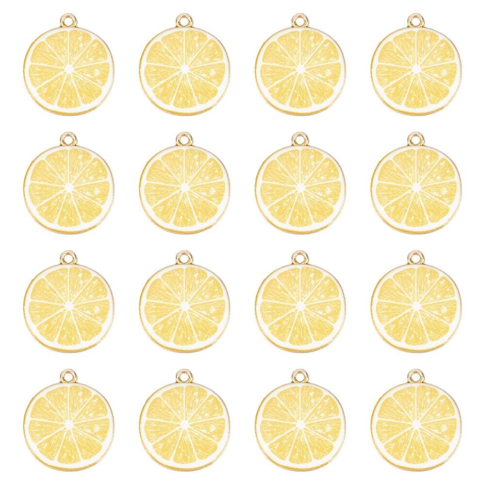 3255 1 Box 40Pcs Fruit Charms Yellow Lemon Charm Enamel Light Gold Plated